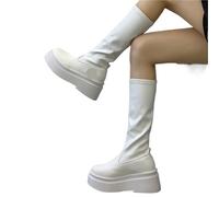 YGMNQAL Autumn/winter Round Toe Square Heel Fashionable Elegant Women's High Boots Thick Soles Retro Temperament Knight(WHITE,39)
