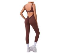 YGMNQAL Body Schiena Scoperta Donna Tuta sportiva da yoga senza cuciture, con apertura sulla schiena, for sollevamento fianchi, da donna, for allenamento all'aperto, corsa, palestra(Dark Brown,S)
