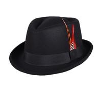 YGMNQAL Cappello Pork Pie Classico Cappello Fedora da Uomo e da Donna, Casual, Nero, Pork Pie, con Piume, Vintage, da Gentiluomo, Trilby, Berretto Jazz, Cappelli in Feltro da Donna.(Black)