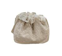 YGMNQAL Drawstring Lace Flower Bag Printing Sweet Small Crossbody Pearls Chain Beige Bundle Bucket Handbag Student(Color 01)