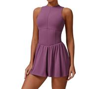 YGMNQAL Gonnellino Tennis Donna Abito da Tennis da Donna con Cerniera Frontale, Finto Due Pezzi, Colletto Alto, vestibilità Attillata e Morbido, Set Sportivo(Purple,M)