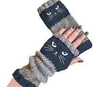YGMNQAL Guanti Senza Dita Fingerless Gloves,Knitted Warm With Cute Cat Pattern, Fashionable Casual For Women,Winter(Color1)