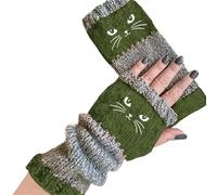 YGMNQAL Guanti Senza Dita Fingerless Gloves,Knitted Warm With Cute Cat Pattern, Fashionable Casual For Women,Winter(Green)