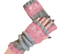 YGMNQAL Guanti Senza Dita Fingerless Gloves,Knitted Warm With Cute Cat Pattern, Fashionable Casual For Women,Winter(Pink)