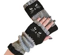 YGMNQAL Guanti Senza Dita Fingerless Gloves,Knitted Warm With Cute Cat Pattern, Fashionable Casual For Women,Winter(Black)