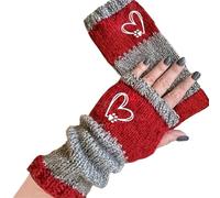 YGMNQAL Guanti Senza Dita Fingerless Gloves, Knitted Warm With Heart & Paw Print, Fashionable Casual For Women(Red)