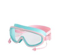 YGMNQAL Large Frame Swimming Goggles with Earplugs for Kids Children's Antifog Swim Pool Glasses Waterproof HD Eyewear(Pink-Green)