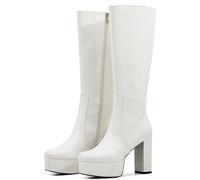 YGMNQAL Round Toe Chunky Heel Platform Women's Knee High Boots Stylish Comfortable Side Zipper Winter For Woman(41)