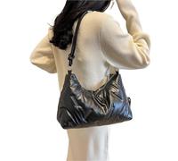 YGMNQAL Winter Space Cotton Underarm Bags Down Padded Women's Shoulder Fashion Quilted Embroidered Thread Tote Handbags(Black)