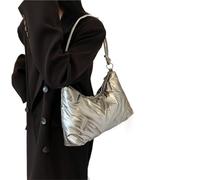 YGMNQAL Winter Space Cotton Underarm Bags Down Padded Women's Shoulder Fashion Quilted Embroidered Thread Tote Handbags(Silver)