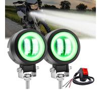 Ygmylandbb Luci fendinebbia a LED per moto, luci di guida per moto, 20 W, luci ausiliarie per moto, DRL/Angel Eye, include interruttore (fascio bianco con anello verde) 12 V/24 V, 7,6 cm, 2 pezzi