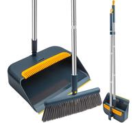 YGNNBC Set di scopa e paletta con manico lungo, combinazione con manico lungo, testina rotante a 180 gradi, adatto per cucine interne ed esterne, dormitori, aule e uffici (blu)