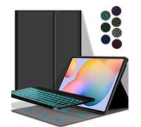 YGoal Tastiera Custodia per Galaxy Tab A8 2021, [QWERTY Inglese Layout] 7 Colors Backlit Pelle PU Custodia con Rimovibile Wireless Tastiera per Samsung Galaxy Tab A8 2021 10.5, Nero
