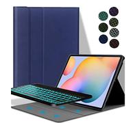 YGoal Tastiera Custodia per Galaxy Tab A8 2021, [QWERTY Inglese Layout] 7 Colors Backlit Pelle PU Custodia con Rimovibile Wireless Tastiera per Samsung Galaxy Tab A8 2021 10.5, Blu