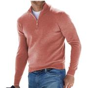YGSIKY Maglione Basic con Zip in Cashmere da Uomo, Polo da Uomo, Classico, Maglione da Uomo con Scollo a V, Maniche Lunghe, Tocco Morbido, Zip a Un Quarto (M,Rosa)