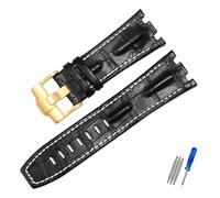 YGUK0J Cinturino Orologio In Vera Pelle Compatibile Con AP 15703 Royal Oak Offshore Series 28mm Nero Marrone Blu Cinturini Accessori Uomo(Black white-gold)