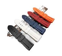 YGUKOJ Cinturino in gomma di silicone, 22 mm, 24 mm, 26 mm, nero, blu, rosso, arancione, bianco, compatibile con cinturino panerai impermeabile, nastro adesivo gioioso, Bright Silver buckle