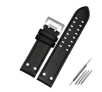 YGUKOJ Compatibile con cinturino in vera pelle da 22mm 22mm con orologio da campo Hamilton Khaki H760250 H77616533. Fibbia a bottone cinturino for orologio con cinturino(Black silver,22mm)