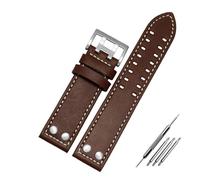 YGUKOJ Compatibile con cinturino in vera pelle da 22mm 22mm con orologio da campo Hamilton Khaki H760250 H77616533. Fibbia a bottone cinturino for orologio con cinturino(Brown white silver,20mm)