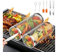 YGVQN Cestello Rotolabile per Barbecue, Set di Cestini per Grigliare, Cestello per Grigliate Rotanti, Accessori BBQ per Verdure, Griglia Carbonella per Esterno Campeggio Cucina, Regalo Uomo o Papà
