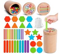 YGVQN Giochi Montessori in Legno 3-in-1 per Bambini 1 2 3 Anni, Gioco Educativo per Imparare Forme e Colori con Cubo attività, Giocattolo Evolutivo per Neonati e Bambini, Legno Naturale