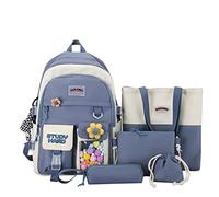 YGYCF Kawaii - Set di 5 zaini per studenti con simpatici accessori a nodo, per la scuola per ragazze adolescenti e rientro a scuola, borsa estetica essenziale, colore: blu C