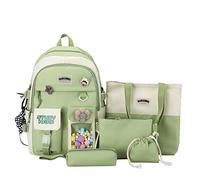 YGYCF Kawaii - Set di 5 zaini per studenti con simpatici accessori a nodo, per la scuola per ragazze adolescenti e rientro a scuola, borsa estetica essenziale, colore: verde C