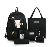 YGYCF Kawaii - Set di 5 zaini per studenti con simpatici accessori per orsi - Borse per la scuola per ragazze adolescenti e rientro a scuola Essentials Libreria estetica, colore nero