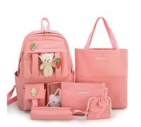 YGYCF Kawaii - Set di 5 zaini per studenti con simpatici accessori per orsi - Borse per la scuola per ragazze adolescenti e rientro a scuola Essentials Libreria estetica, rosa