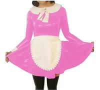 YGZHANYUANOKU Costume da cameriera Lolita con grembiule, da donna, per cosplay, effetto bagnato, in pelle PVC, a maniche lunghe, personalizzabile, rosso, 3XL
