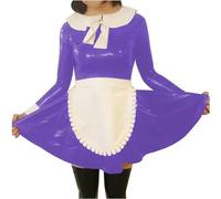 YGZHANYUANOKU Costume da cameriera Lolita con grembiule, per cosplay, effetto bagnato, in pelle PVC, a maniche lunghe, personalizzabile, viola, XXL
