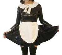 YGZHANYUANOKU Costume da cameriera Lolita da donna con grembiule, per cosplay, effetto bagnato, in pelle PVC, a maniche lunghe, personalizzabile, nero, XL