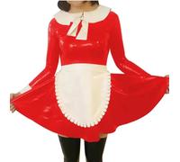 YGZHANYUANOKU Costume da cameriera Lolita da donna con grembiule, per cosplay, effetto bagnato, in pelle PVC, a maniche lunghe, personalizzabile, rosso, M