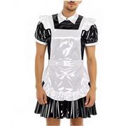 YGZHANYUANOKU Uniformi da cameriera da uomo Sissy Party Cross-dresser a maniche corte in pelle PVC mini con grembiule, set di abiti cosplay personalizzabili, nero, XXL