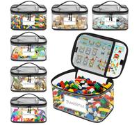 YHANEC 6 sacchetti portaoggetti per giocattoli in PVC trasparente impermeabile con etichetta per nome e sacchetto di istruzioni (lingua italiana non garantita), chiusura lampo per conservare Lego (L)