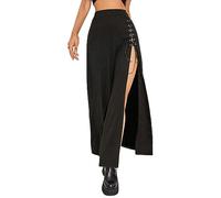 YHANNI Gonna Lunga Donna Estate Gonna A Coscia Divisa da Donna A Vita Alta con Lacci sul Davanti Gonna A Fessura Gonna Lunga Max Gonne Nere High Street-Black-S