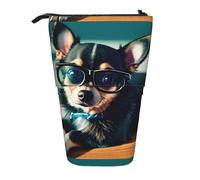 YHBLYKXP Astuccio verticale retrattile con stampa di occhiali chihuahua, adatto per viaggi in ufficio e trasporto quotidiano