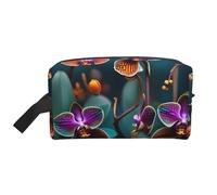 YHBLYKXP Borsa da viaggio per toelettatura di grande capacità, con stampa di orchidee arancioni, borsa portatile per il trucco, borsa per riporre tutti i giorni