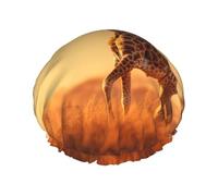 YHBLYKXP Cuffia da doccia regolabile a doppio strato con stampa Two Giraffe Running on The Barren, cuffia da doccia riutilizzabile da donna per salone spa