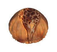 YHBLYKXP Cuffia da doccia regolabile a doppio strato con stampa Two Giraffe Running on The Barren, cuffia da doccia riutilizzabile da donna per salone spa