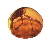 YHBLYKXP Cuffia da doccia regolabile a doppio strato con stampa Two Giraffe Running on The Barren, cuffia da doccia riutilizzabile da donna per salone spa