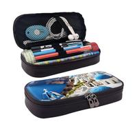 YHBLYKXP Greek Island, borsa per cosmetici in pelle con stampa con vista sul mare, organizer per articoli da toeletta, portamonete con cerniera, custodia per cosmetici, nera, taglia unica, Nero ,