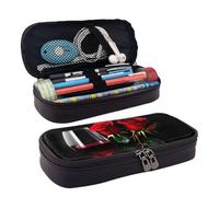 YHBLYKXP Red Rose and Wine Romantic Lovers Decor custodia in pelle con patta per matite, organizer per articoli da toeletta, portamonete con cerniera, nero, Nero , Taglia unica