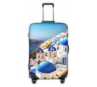 YHBLYKXP Santorini Greek Island Sea View copertura per bagagli, protezione per valigie, custodia protettiva elasticizzata, adatta per valigie da 45,7 a 81,3 cm, bianco, L