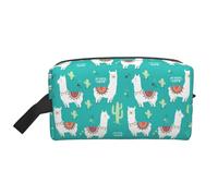 YHBLYKXP Simpatica borsa da viaggio con stampa di lama e cactus bianchi, borsa da viaggio di grande capacità, borsa portatile per il trucco, borsa per riporre tutti i giorni