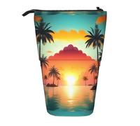 YHBLYKXP Sunrise Tropical Palm Tree Island stampa astuccio verticale retrattile borsa portaoggetti, adatto per viaggi in ufficio e trasporto quotidiano