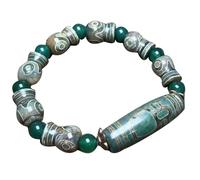 YHDONE Braccialetto tibetano Dzi con perline in agata verde a tre occhi, dio della ricchezza, con certificato per uomini e donne, braccialetti in giada per uomini e donne, middle, Agata, Agata