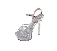 YhdtHSF 15CM/5.9IN Sexy Bed Model Pole Dance Nightclub Fashion Ultra High Strap Sandali,Argento,40 EU