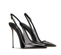 YhdtHSF Décolleté con Tacco a Spillo da Donna 12CM/4,7IN, Slingback, Punta Chiusa, per Feste e Abiti,Nero,36 EU