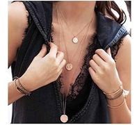 Yheakne Boho Collana con monete a strati Collana con ciondolo a medaglione d'oro Collana con moneta a testa Collana con ritratto a cerchio vintage Collane lunghe Gioielli per donne e ragazze